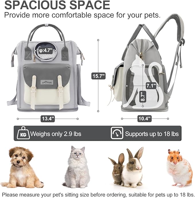 Cat Carrier Backpack Dog Backpack Carrier for Small Dogs, Breathable Pet Carrier Backpack with Harness Lightweight and Portable for Travel Hiking and Outdoor, Gray