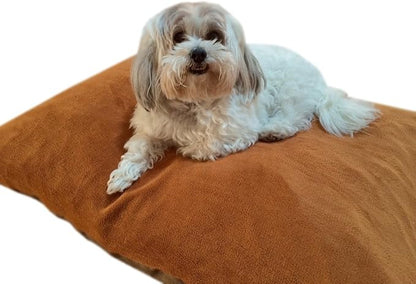 DIY Luxurious Brown Coral Fleece with Suede Fabric Case for Pet Bed or Pillow + Internal Half Waterproof Half Water Resistant Case for Medium Large Dogs - Covers ONLY Flat Style (47''x29'')