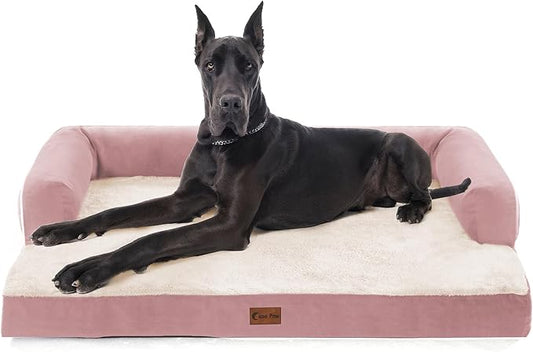 XXL Dog Bed with Bolsters, Orthopedic Dog Beds for Extra Large Dogs, Waterproof Dog Beds XLarge, Memory Foam Dog Bed with Removable Washable Cover, Nonskid Bottom (XX-Large,Pink)