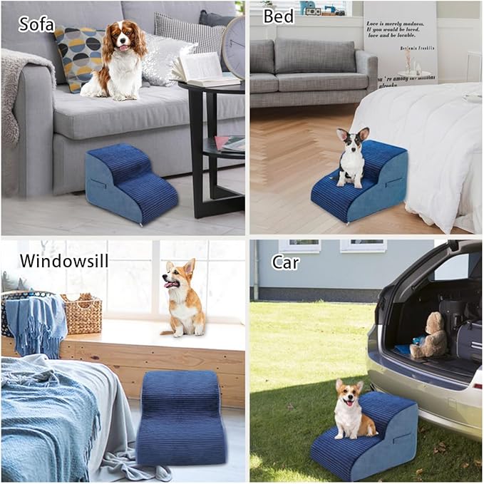 High Density Foam Dog Stairs Steps 13.7’’ Non-Slip 2-Tiers (Navy