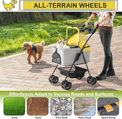 3 in 1 Pet Stroller for Small Dogs and Cats 4 Wheels
