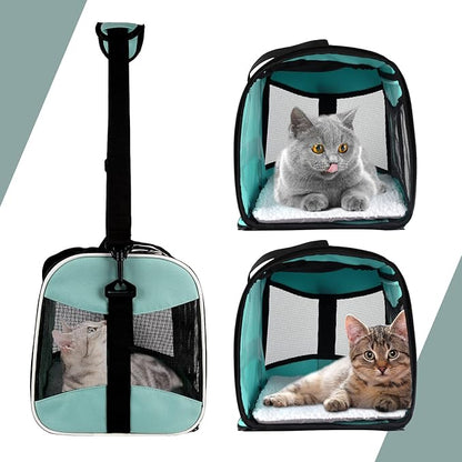 Cat Carrying Case Pet Dog Carrier Soft-Sided Cat Bag Airline Approved, Pet Travel Carrier Up to 15 Lbs, Collapsible Cat Carrier Dog Carrier for Medium Cats Small Cats Dogs(17x11x11 Green)