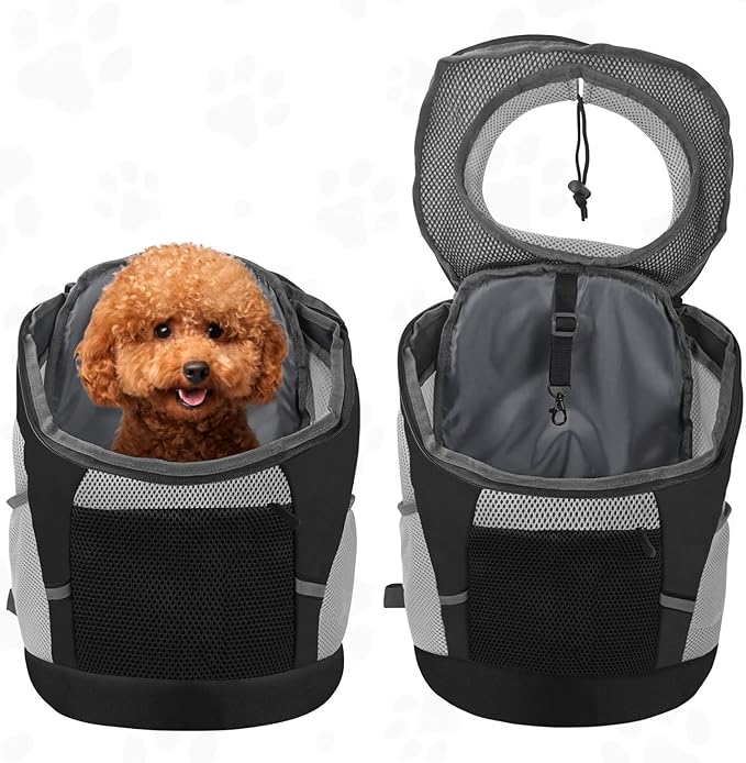 SUNRISING Pet Dog Carrier Backpack for Small Dogs,Dog Front Carrier with Storage Pockets Head Out Breathable Dog Back Pack for Hiking Dog Backpack Carrier with Safety Strips Black L