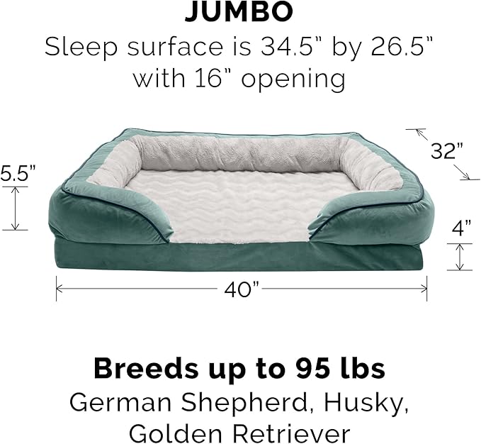 Furhaven Memory Foam Dog Bed for Large Dogs w/ Removable Bolsters & Washable Cover 95 lbs