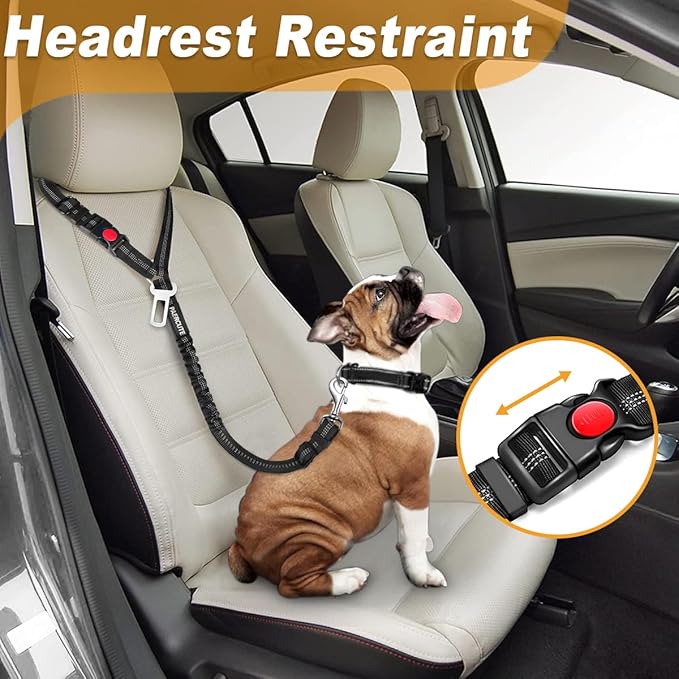 3 Piece Set Dog Seat Belt Retractable Dog Car Seatbelts Adjustable Pet Seat Belt for Vehicle Headrest Restraint Adjustable Heavy Duty & Elastic & Durable Car Harness for Dogs