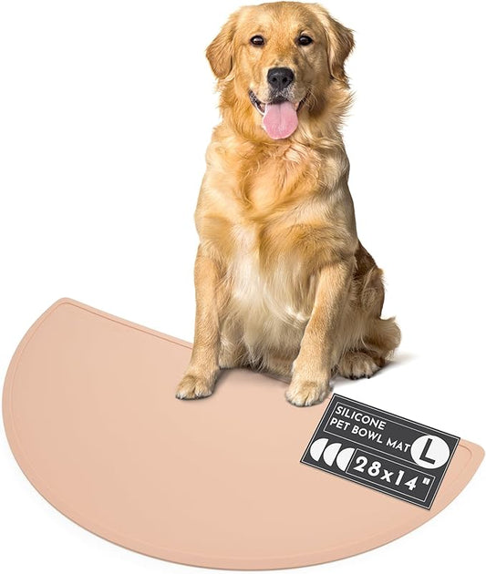 Waterproof Silicone Pet Food Mat - Non-Slip, Spill-Proof Feeding Mats for Floors, Raised Edge Design, Easy-to-Clean, Durable Flexible Rubber Mat for Dog & Cat Bowls, Large-Blush