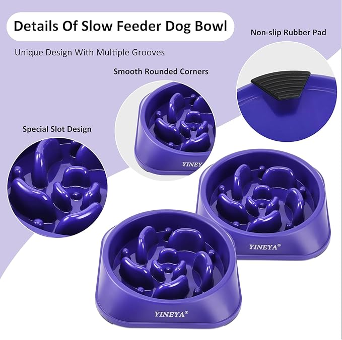 Slow Feeder Dog Bowls Large Breed, Dog Slow Feeder Bowl, Dog Food Bowls Slow Feeder, Dog Bowl Slow Feeder, Dog Bowl That Slow Down Eating(Purple)