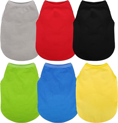 Paiaite 6 Pieces Plain Dog Shirt Sleeveless Puppy