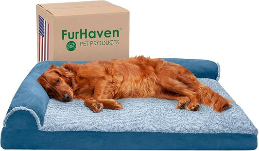 Furhaven Memory Foam Dog Bed for Large Dogs w/ Removable Bolsters & Washable Cover 95 lbs