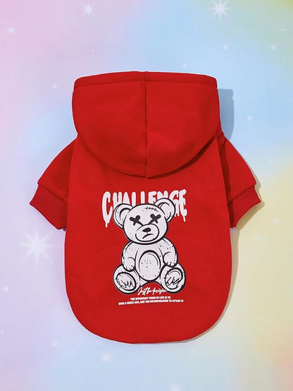 QWINEE Cartoon Bear Print Dog Hoodie Dog Sweatshirt