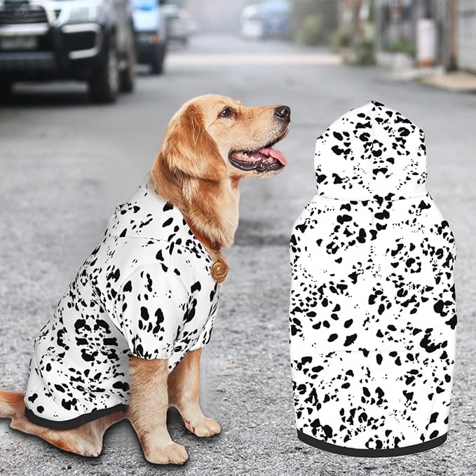 Dalmatian Print Dog Costume, Cute Animal Spotted Dog Print Winter Clothes Sweater Halloween Role Play Costume with Pocket Pet Winter Hoodie X-Small