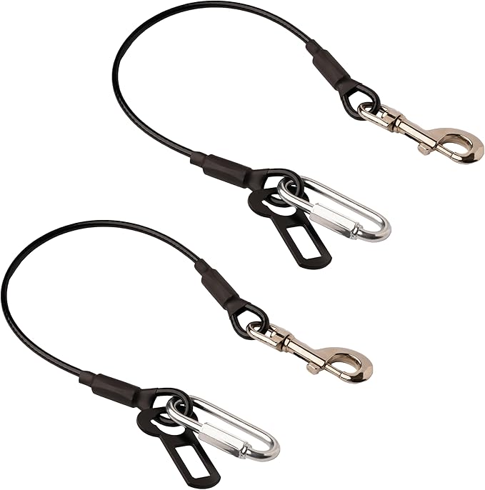 Leashboss 2 Pack Dog Car Seat Belt Restraints - Dog Seatbelt Harness for Car - No-Chew Heavy Duty Tether Cable - Coated Steel Rope Wire Leash to Prevent Chewing - Seat Belt Clip and Latch Carabiner