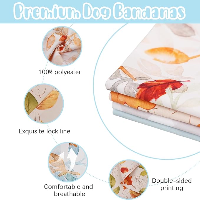 Fall Dog Bandana 2 Pack Thanksgiving Dog Bandana Leaf Pet Scarf Reversible Fall Triangle Bibs Soft Cotton Boy Girl Dog Bandanas for Small, Medium, Large Dogs (Small)