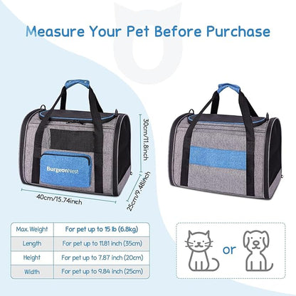 BurgeonNest Cat Carriers for Small Cats Under 15, Small Pet Carrier with Unique Side Bag,Top Load Small Animal Carrier Soft-Sided Escape Proof with 4 Ventilated Windows