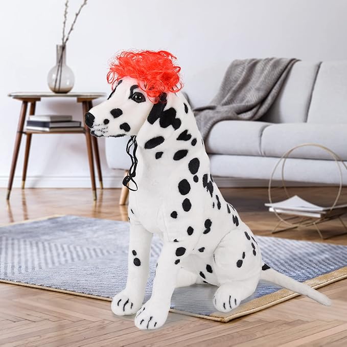 Funny Dog Cat Cosplay Wig, Headwear Apparel Toy, Pet Costumes, Cat Dress up for Halloween, Christmas, Parties, Festivals, Dog Wigs for Medium and Large Dogs (Red)