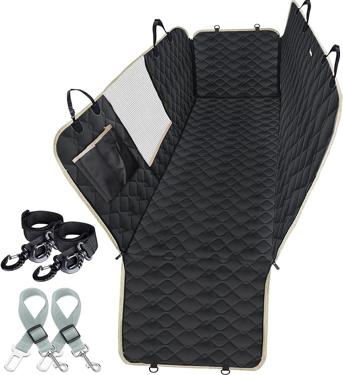 Lassie Dog Car Seat Covers for Back Seat Waterproof with Mesh Visual Window Durable Scratchproof Nonslip Dog Car Hammock with Universal Size Fits for Cars