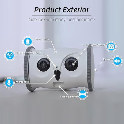 SKYMEE Owl Robot: Movable Full HD Pet Camera with Treat Dispenser, Interactive Toy for Dogs and Cats, Mobile Control via App