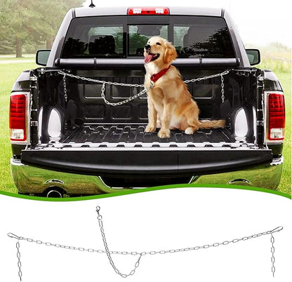 Chain Dog Truck Bed Cross Tether, Chew Proof Truck Bed Dog Leash System, Heavy Duty Dog Vehicle Bed Restraints Tie Down Tether, Metal Pet Bed Harness Barrier Lead for Pickup, SUV, Cars & Trucks