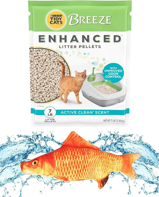 Variety Pack Bundle Including a 7.5" Triple Strength Catnip Toy and Tidy Cats Breeze Enhanced Pellets 7lb Bag.