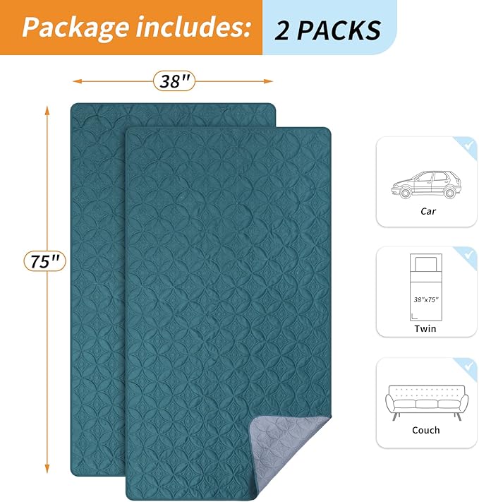 2 Packs Waterproof Dog Blankets Washable for Large Dog, Pet Couch Covers Protect Bed Sofa Furniture, Soft Reversible Dog Blankets Anti Scratches Dirty for Puppy Kids (38"×75", Teal/Grey Blue)