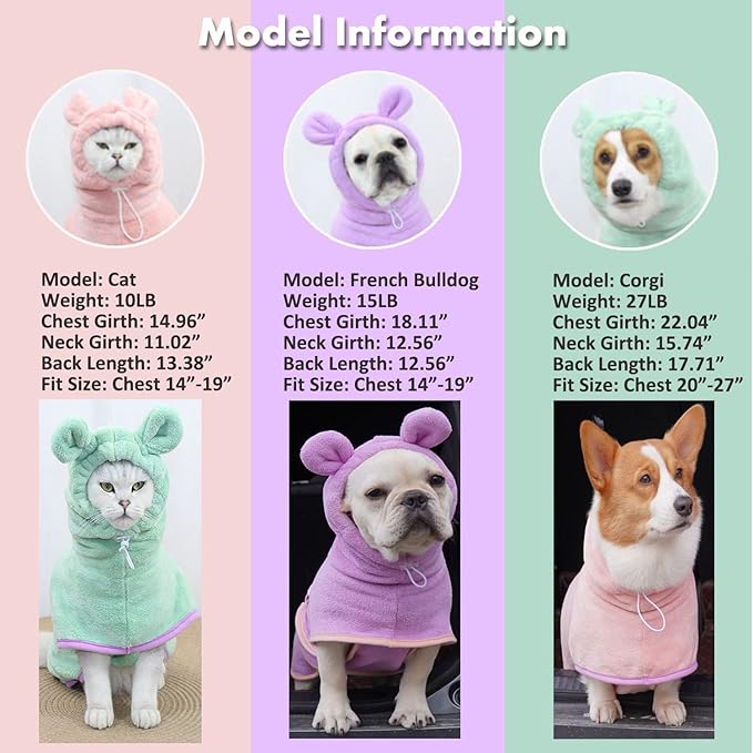 Dog Bathrobe Towel, Cat Bathrobe Microfiber Fast Drying Absorbent Towel for Puppy Small Medium Large Dog Cat