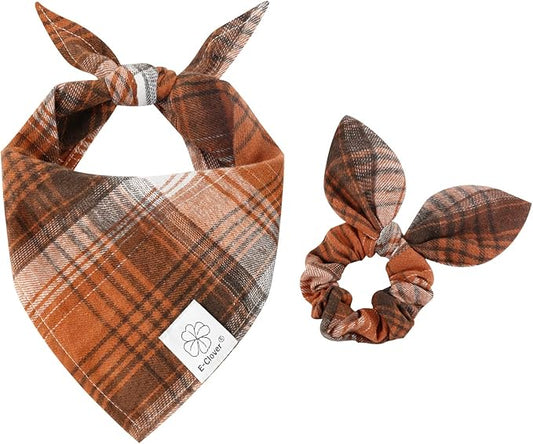 E-Clover Fall Dog Bandana & Matching Scrunchie-Thanksgiving Dog