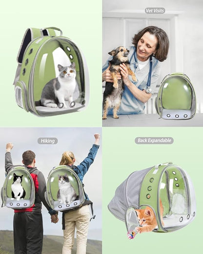 TOYSINTHEBOX Cat Backpack Carrier, Expandable Pet Bubble Backpack for Cat Small Dog Pet Travel Carrier Carrying Bag for Hiking, Travelling, Walking, Camping & Outdoor Up to 13 Lbs Light Green