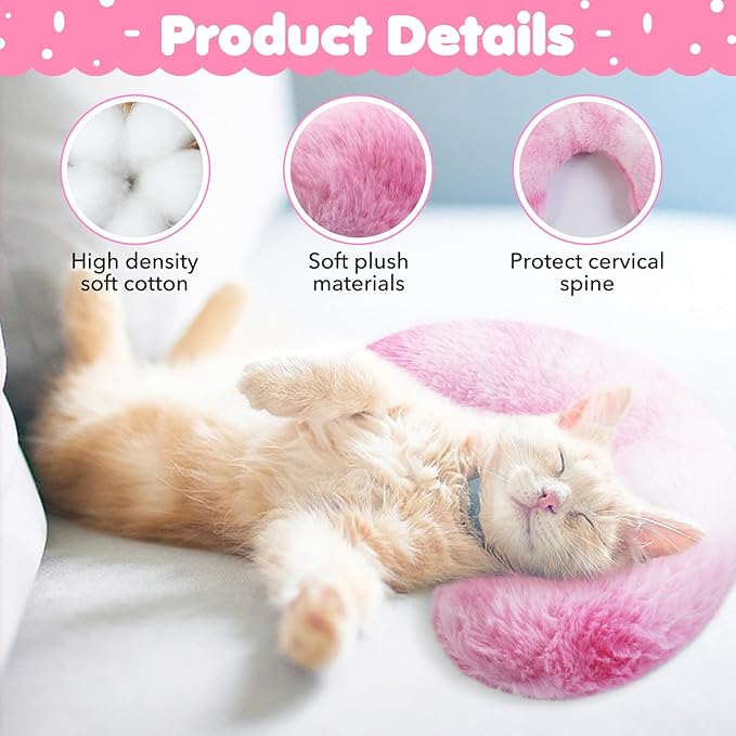 Bonaweite Cat Pillow, Soft Calming Pillow for Dogs, Pet Neck Pillows for Cervical Protection and Sleeping Support, Pet Calming Toy for Anxiety Relief, U-Shaped Soothing Cuddler