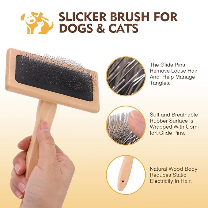 Dog Grooming Brush Kit,Deshedding Dog Brush for Shedding Short Hair Dogs with Pet Nail Clipper and File, Two Sided Pet Brushes for Dogs Removing Dirt & Loose Hair(7PCS) BLACK