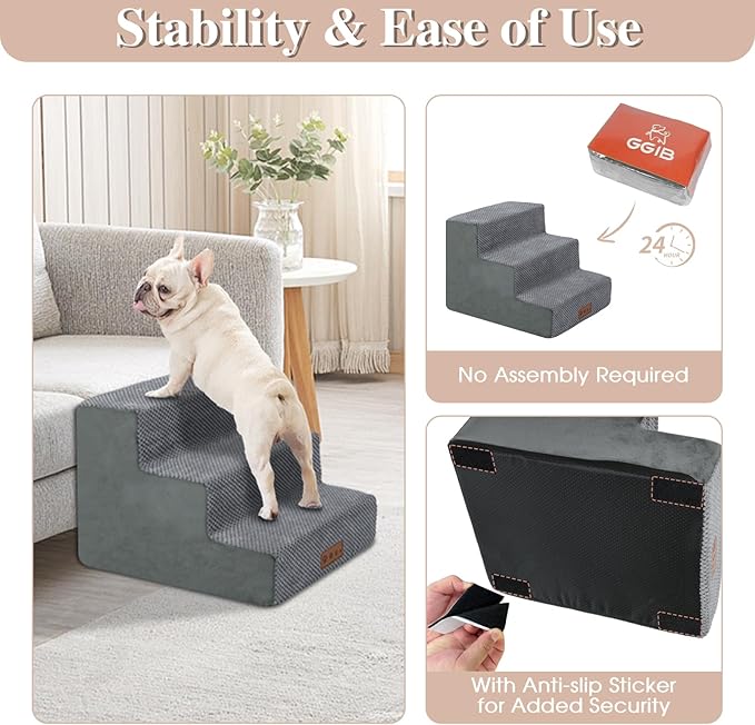 Grey Dog Stairs for Small Dogs 14" H, 3-Tiers