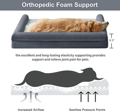 WNPETHOME Dog Beds for Large Dogs, Orthopedic Sofa Dog Bed Mat Pillow with Removable Waterproof Cover, Egg-Foam Dog Crate Bed for Medium Large Dogs