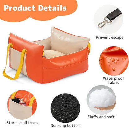Dog Car Seat for Small Dogs Waterproof Travel Dog Bed for Car Backseat Pet Car Seat(Orange 25 lbs)