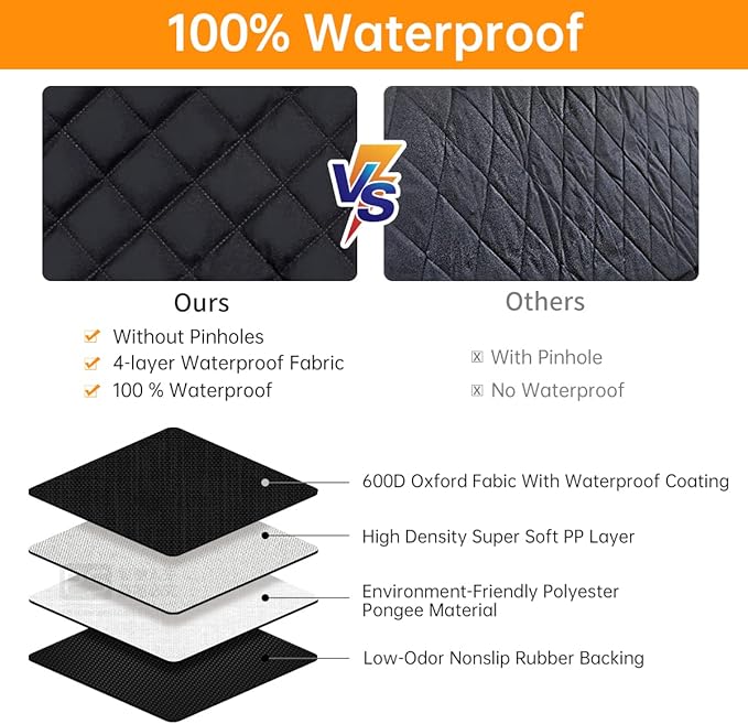 Dog Car Seat Cover for Back Seat 100% Waterproof 600D Scratchproof