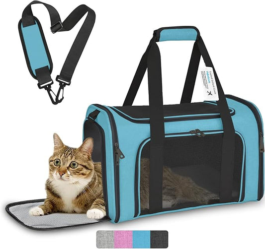 Collapsible Cat Carrier Soft Sided Bag for Small Dog 0-15 lbs, TSA Approved Pet Carrier Airline Approved Dog Carriers for Small Dogs Carrier, Small Pet Carrier for Cat Travel Carrier -M, Blue