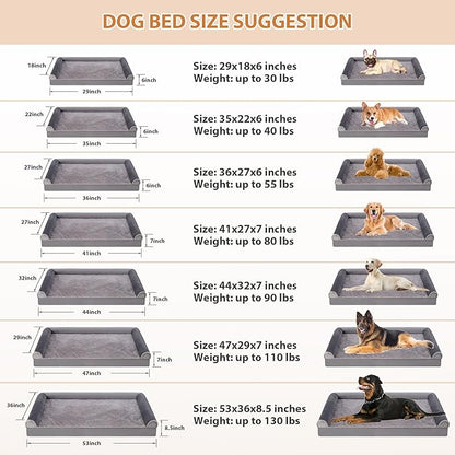 Orthopedic Dog Bed Washable Large Dog Bed Waterproof Dog Beds Large Sized Dog Couch Egg Foam Dog Crate Bed with Removable Bolsters & Nonslip Bottom 36" x 27" x 6", Grey