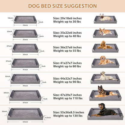 Orthopedic Dog Bed Washable Large Dog Bed Waterproof Dog Bed XL Dog Couch Egg Foam Dog Crate Bed with Removable Bolsters & Nonslip Bottom 41" x 27" x 7", Grey