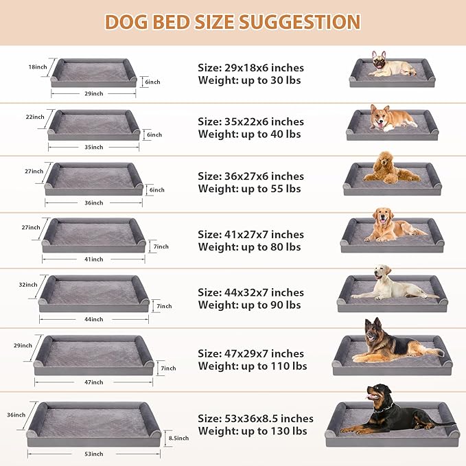 Orthopedic Dog Bed Medium Size Dog Waterproof Dog Bed Washable Dog Couch Egg Foam Dog Crate Bed with Removable Bolsters & Nonslip Bottom 29" x 18" x 6", Grey