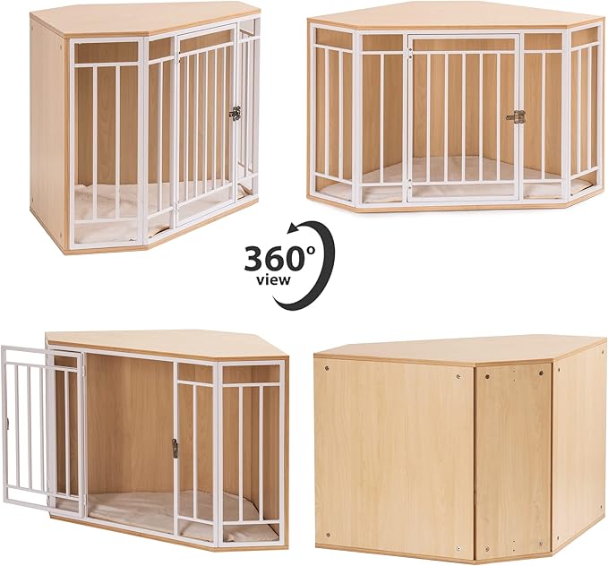 MEWOO Corner Dog Crate Furniture with Cushion