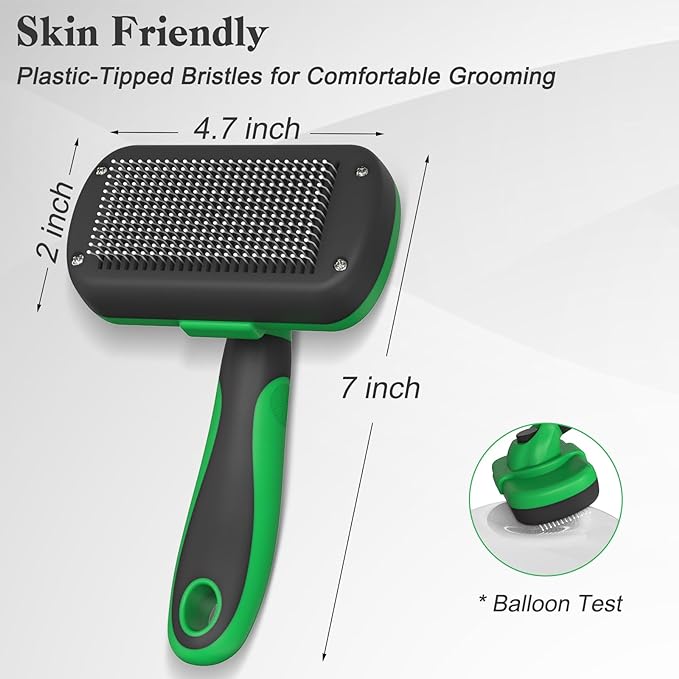 Swihauk Self Cleaning Slicker Brush for Dogs & Cats - Skin Friendly Deshedding Brush for Long and Short Haired Pets, Grooming Brush, Green