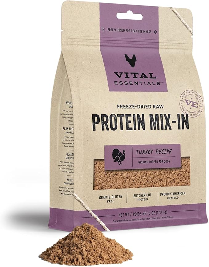 Vital Essentials Freeze Dried Raw Protein Mix-in Dog Food Topper, Turkey Ground Topper for Dogs, 6 oz