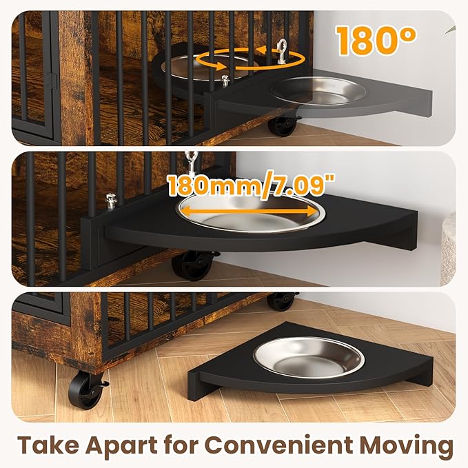 Rovibek Dog Crates for Large Medium Dogs 43.7", Large 3 Doors,