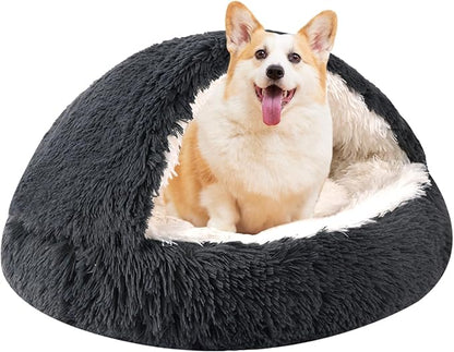 Round Hooded Cat Bed & Dog Bed with Cover Cave 16inch x 16inch)