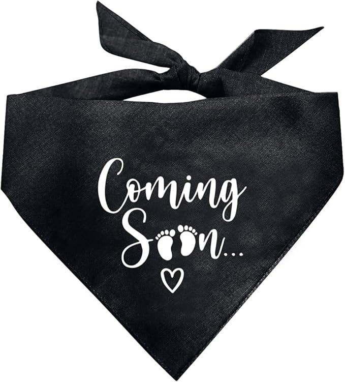 Coming Soon Dog Bandana, Black Dog Bandana, Baby Announcement Dog Bandana, Pet Dog Triangle Scarf, Pet Dog Scarf Accessories, Gift for Dog Lover, Dog Bandana for Small Medium Large Dogs (D36)