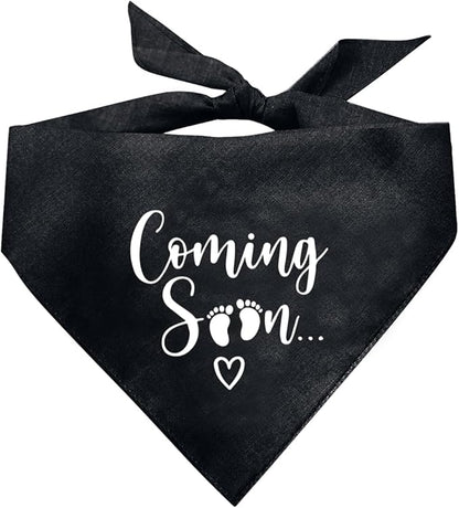 Coming Soon Dog Bandana, Black Dog Bandana, Baby Announcement Dog Bandana, Pet Dog Triangle Scarf, Pet Dog Scarf Accessories, Gift for Dog Lover, Dog Bandana for Small Medium Large Dogs (D36)