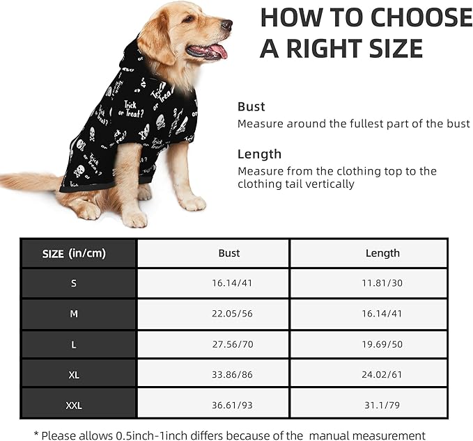 Halloween Dog Costume, Trick or Treat Skull Print Hoodie Winter Halloween Cosplay Clothes Sweaters Outfits Pullover Pets' Sweatshirt Hoodies with Pocket for Medium Large Dogs-M