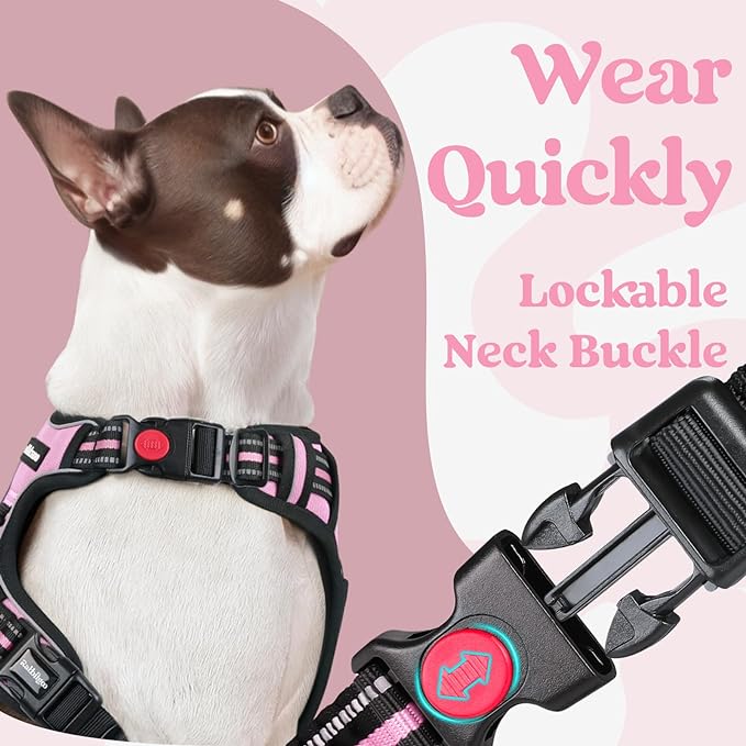 rabbitgoo Dog Harness Small Sized, No Pull Pet Harness with 3 Buckles, Adjustable Soft Padded Dog Vest with Instant Control Handle, Easy Walking Reflective Pet Vest for Small Dogs, Pink, S