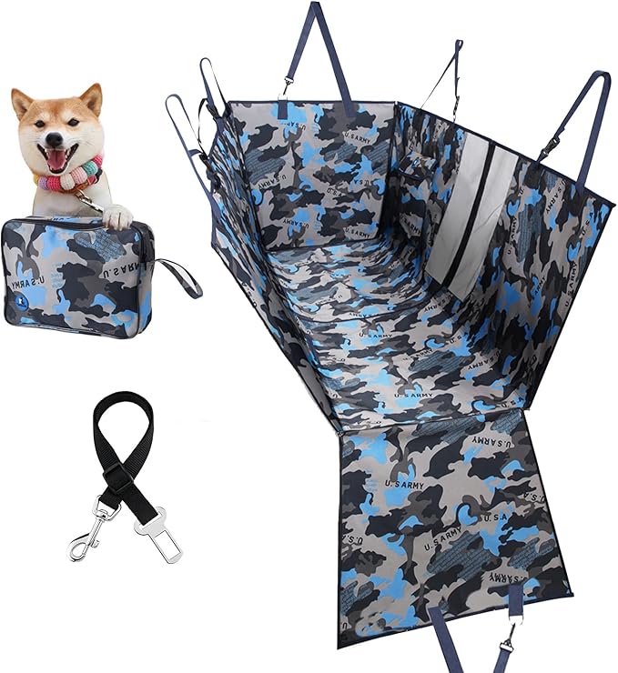 Dog Car Seat Cover for Back Seat 54''W×58''L (900D-6-1-blue)