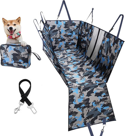 Dog Car Seat Cover for Back Seat 54''W×58''L (900D-6-1-blue)