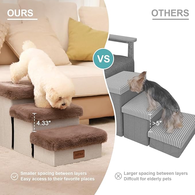 C0ZY KISS Dog Storage Stairs for Bed 18" H 33x13x17.71in, Brown, 4 Tiers