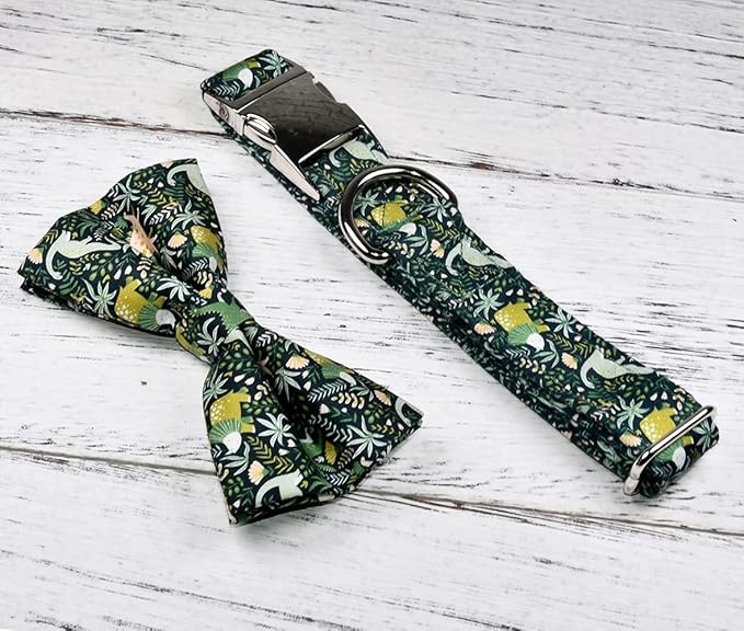 Jungle Dinosaur Dog Bow Tie Dog Collar Accessory